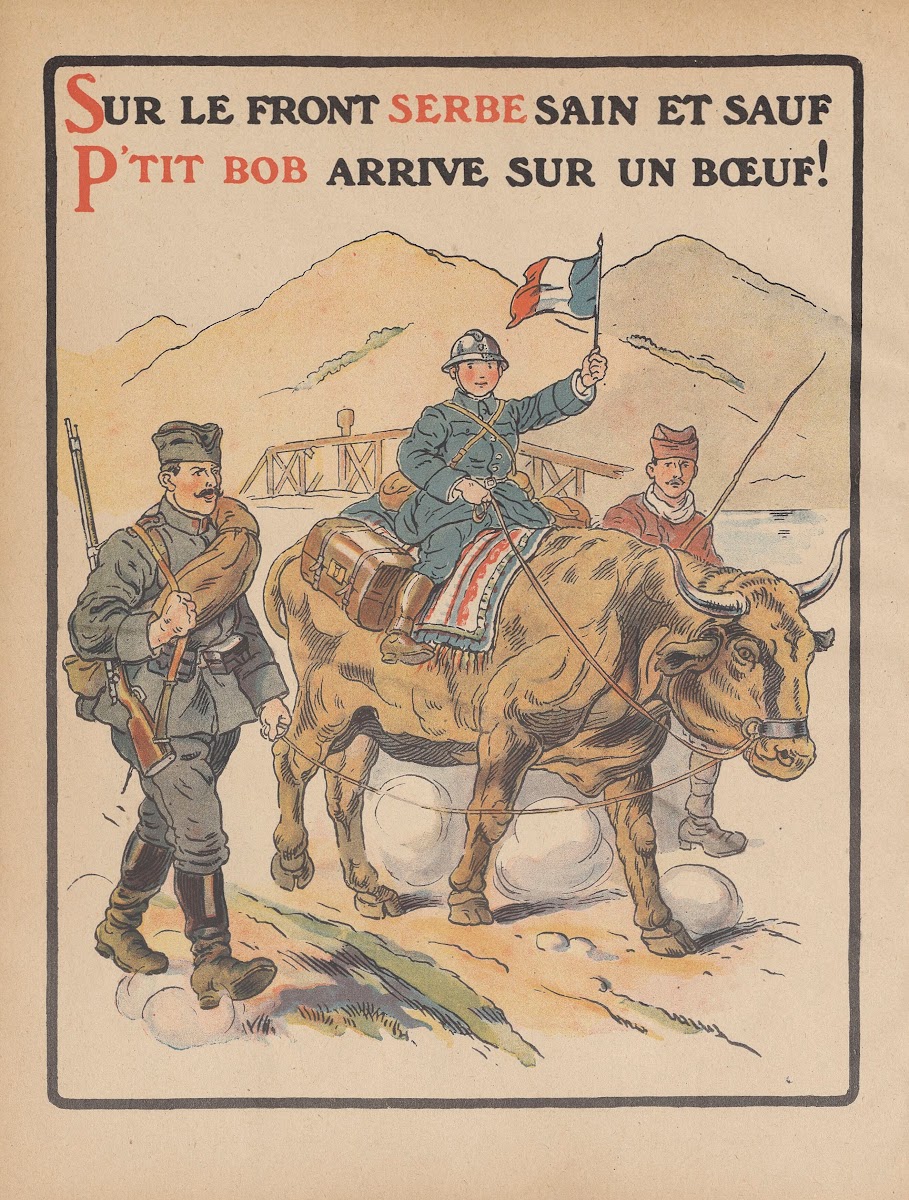 Sur le front Serbe sain et sauf Ptit Bob arrive sur un boeuf 1917