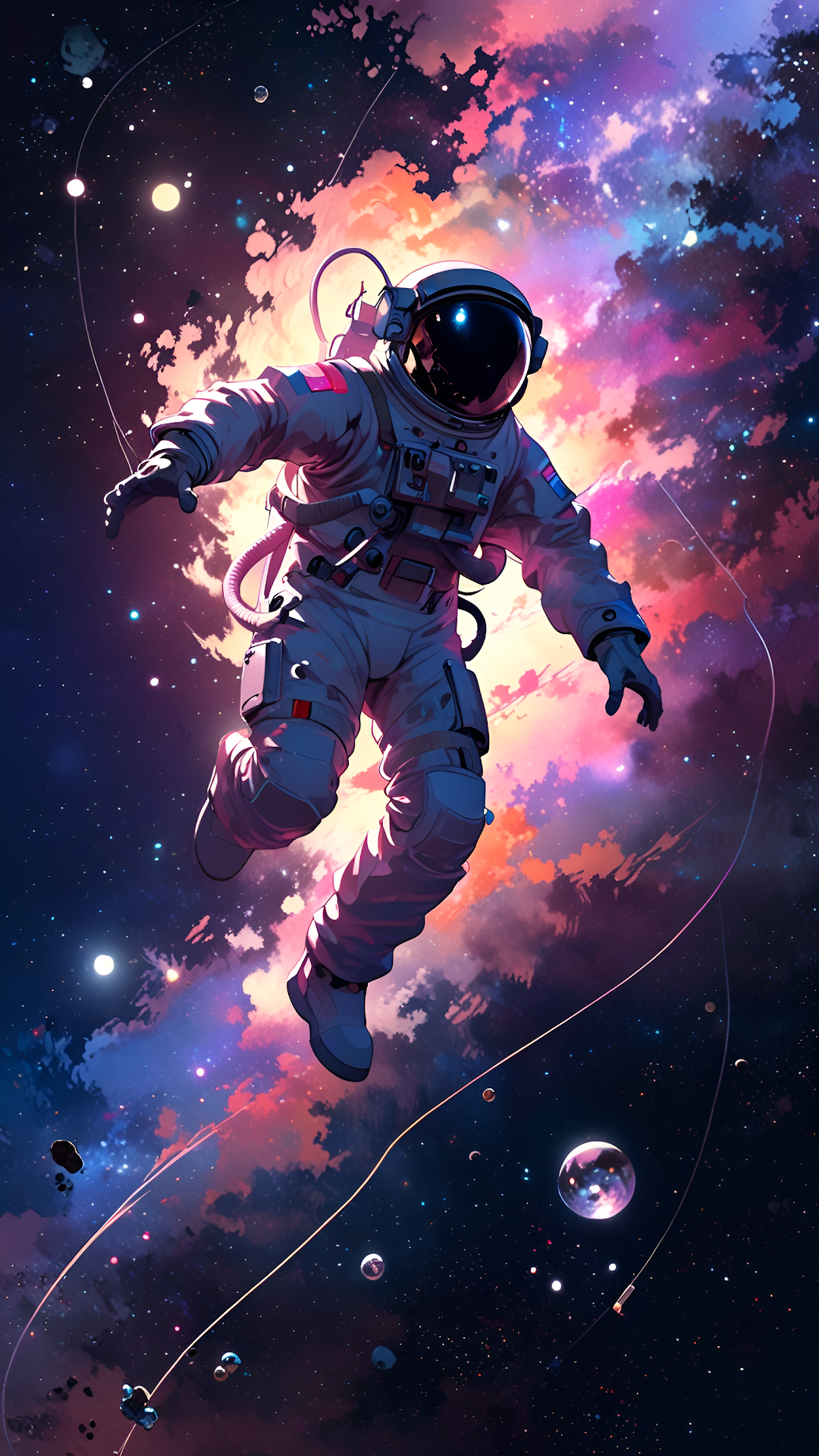 Neon Nebula Astronaut Floating in Cosmic Voids Art - Free 4K mobile Wallpaper