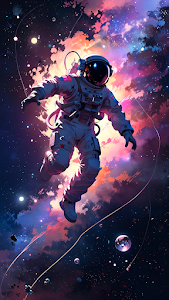 Neon Nebula Astronaut Floating in Cosmic Voids Art