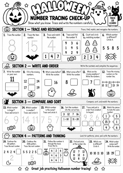 Halloween Number Tracing Check-Up