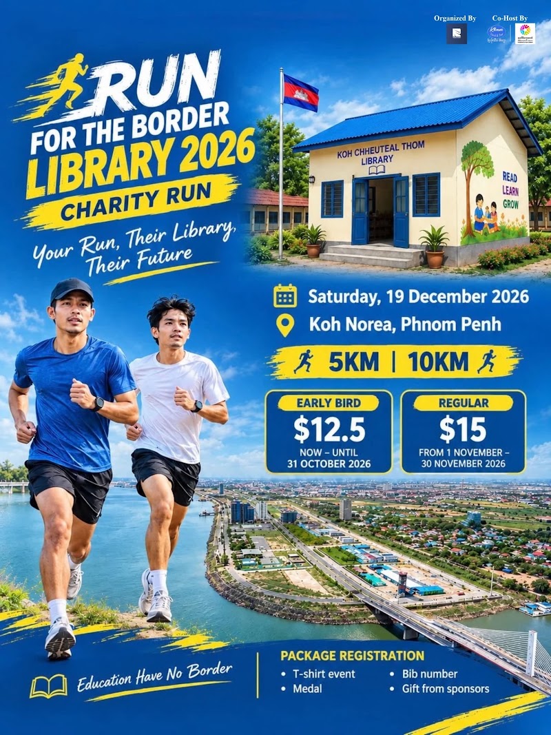 Run for the Border Library 2026 poster – 19 Dec 2026, Koh Norea, 5K & 10K, early bird $12.50