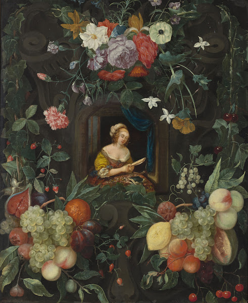 Portrait of a lady in a circle of flowers