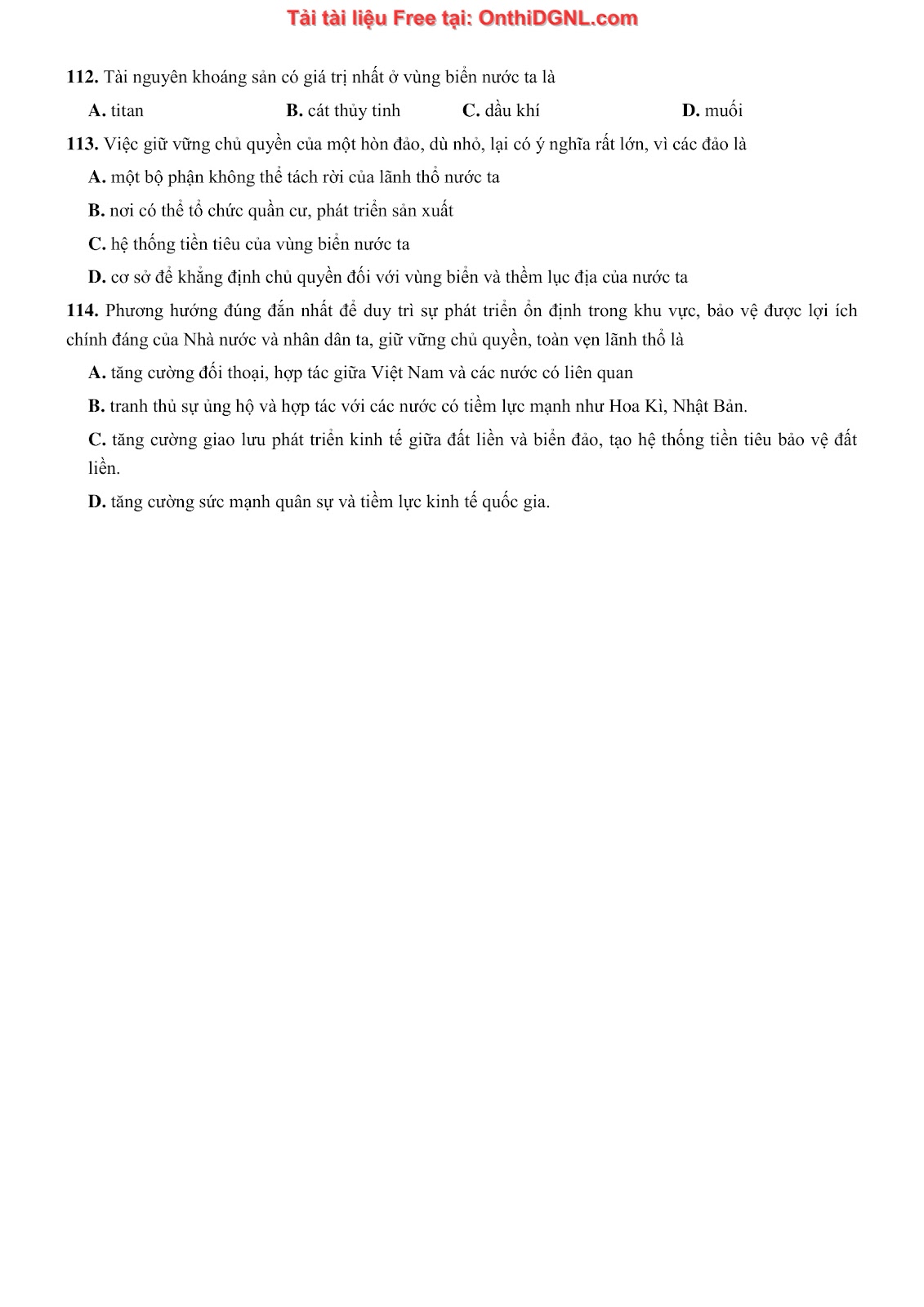 250 bài tập môn Địa Lý - Ôn thi ĐGNL ĐHQG TP HCM Phần 8