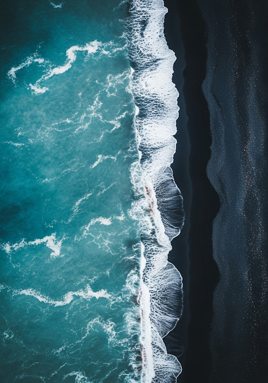 Black Sand Beach Wave Aerial