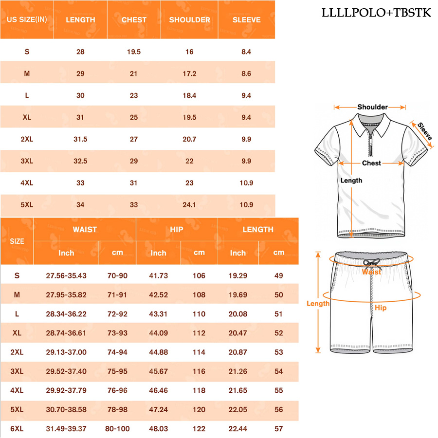 Stand-up Collar Zip-up Polo Shirt + Plain Beach Shorts - Bird's-eye Fabric