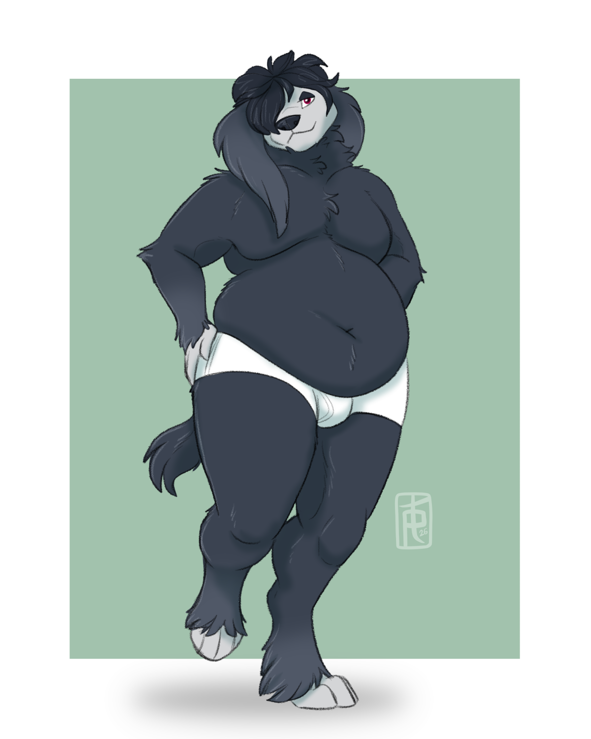 A soft furfrou posing in underwear