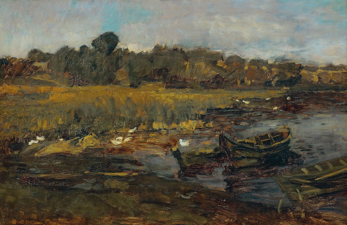 Schilflandschaft am Schwielowsee mit Enten 1881