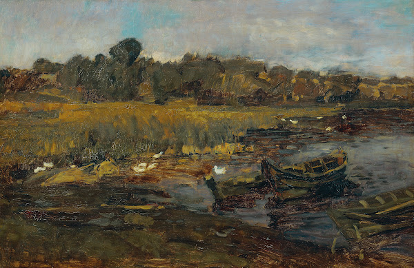 Schilflandschaft am Schwielowsee mit Enten 1881