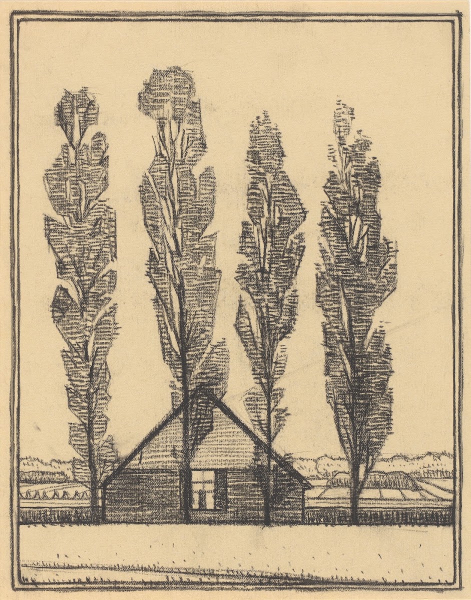 Four poplars in front of a house 20th century