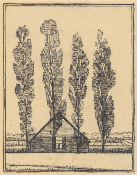 Four poplars in front of a house 20th century
