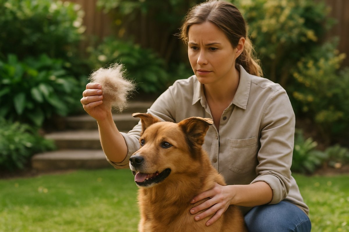 Dog in a garden scene for Pup Choice article about shedding season