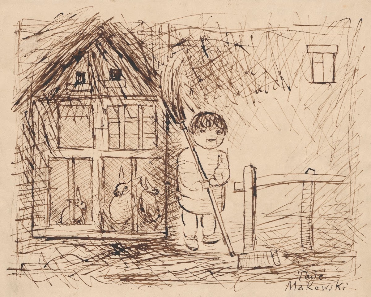 Dziecko pod klatką z królikami 1932