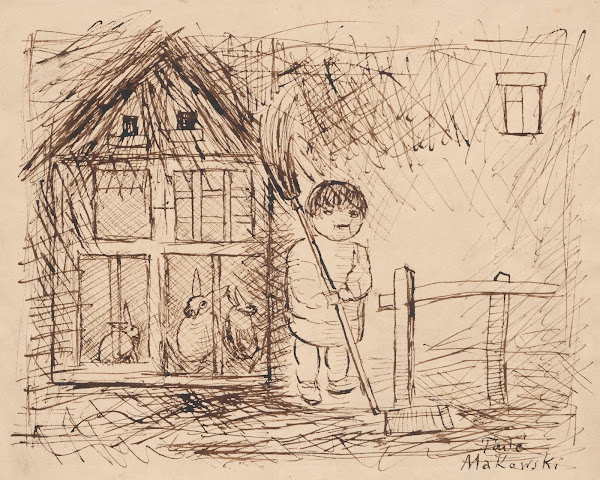 Dziecko pod klatką z królikami 1932