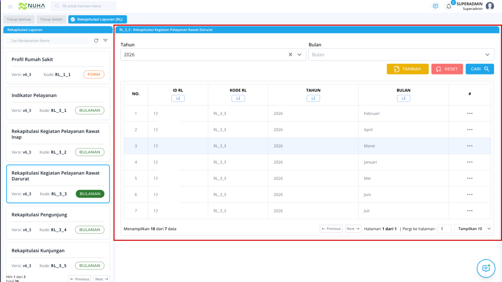 Tampilan fitur Generate & Kelola Data pada Modul RL NUHA
