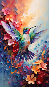 Impasto Hummingbird Painting Vibrant Floral Texture