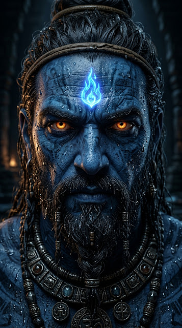 Intense and Detailed 3D Close-up of a Blue-Skinned Deity - Free mobile Wallpaper