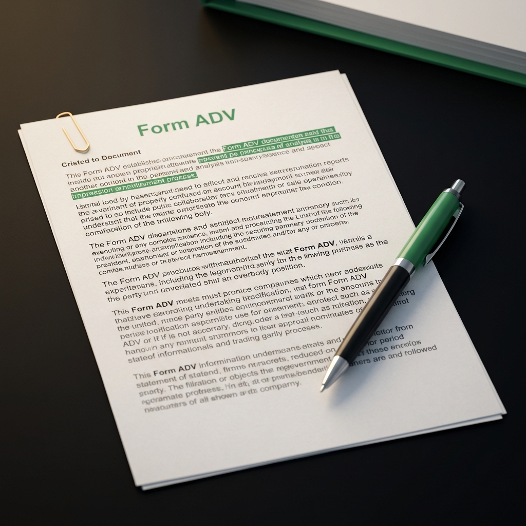 Close up of printed Form ADV and pen on a dark desk suggesting registration and disclosure steps for how do you start a hedge fund