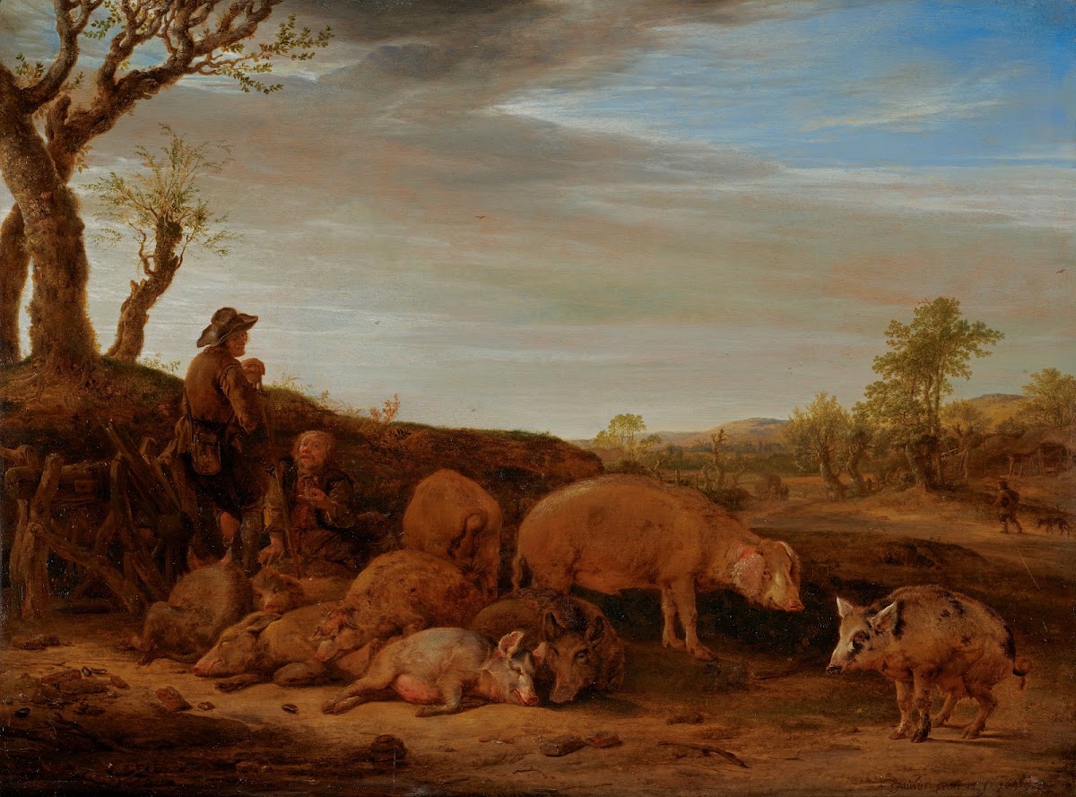 A Landscape with a Herd of Pigs The Swineherd Conversing with Another Man 1645
