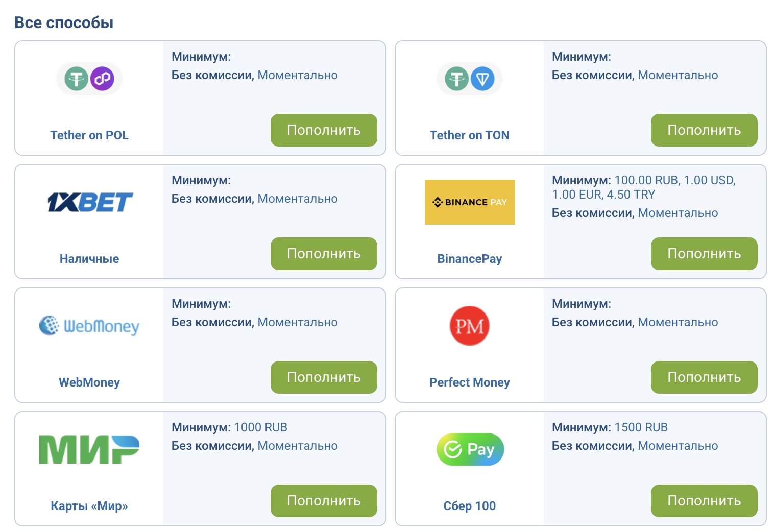 Пополнение и вывод средств в 1xBet