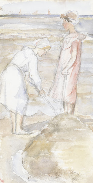Twee meisjes in roze en wit op het strand 1834   1911
