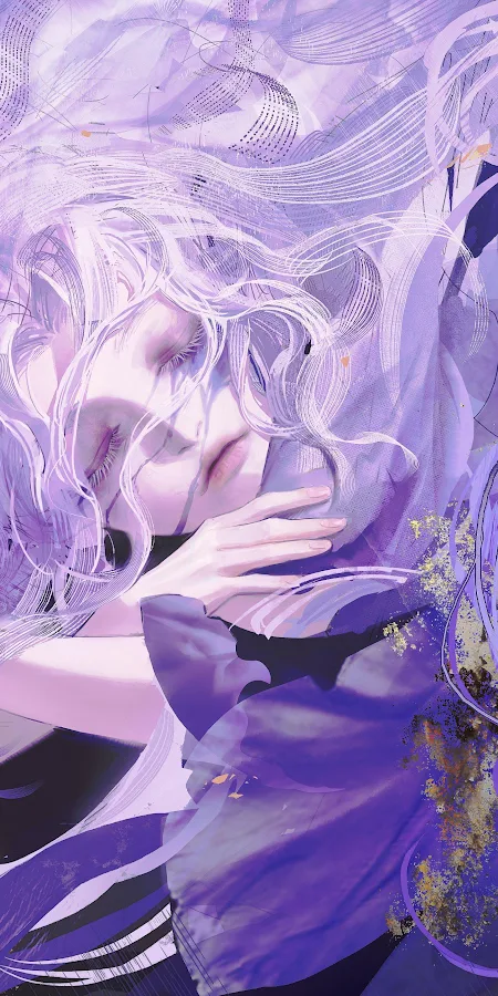 Lavender Girl In Ethereal Waves 4K Phone Wallpaper