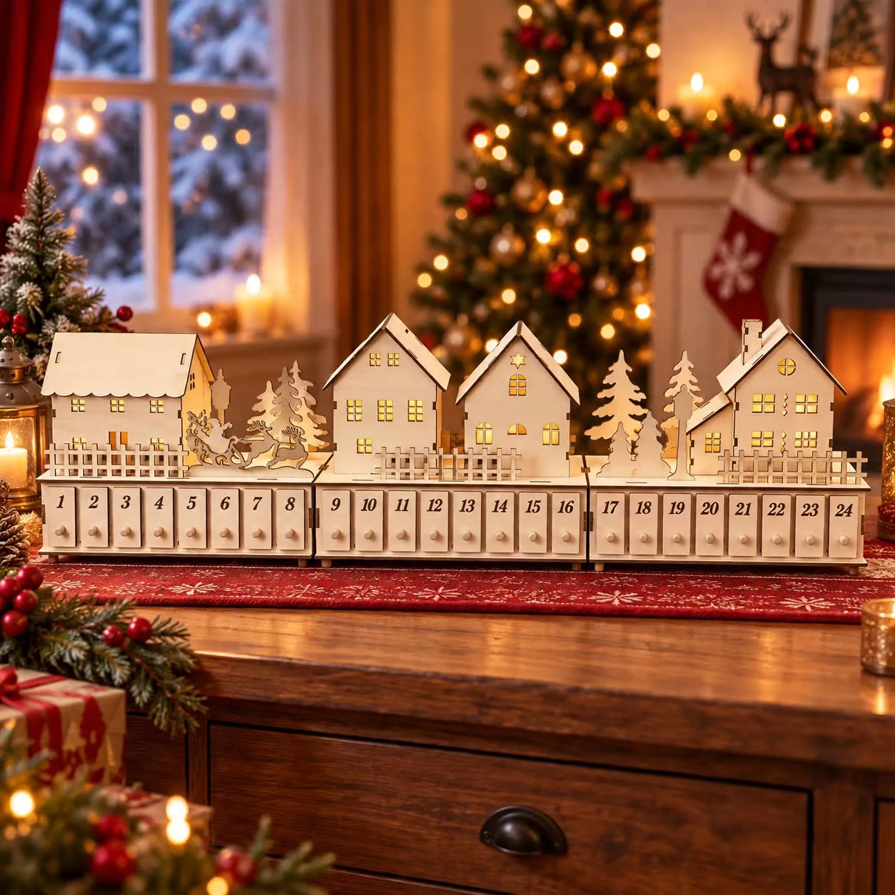 Illuminated Advent Calendar made of Wood