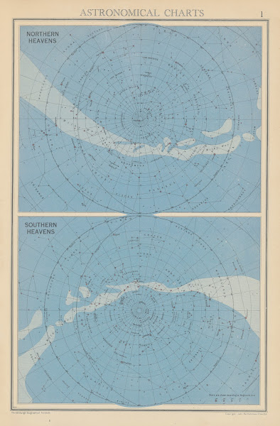 Astronomical Charts Northern and Southern Heavens 1942