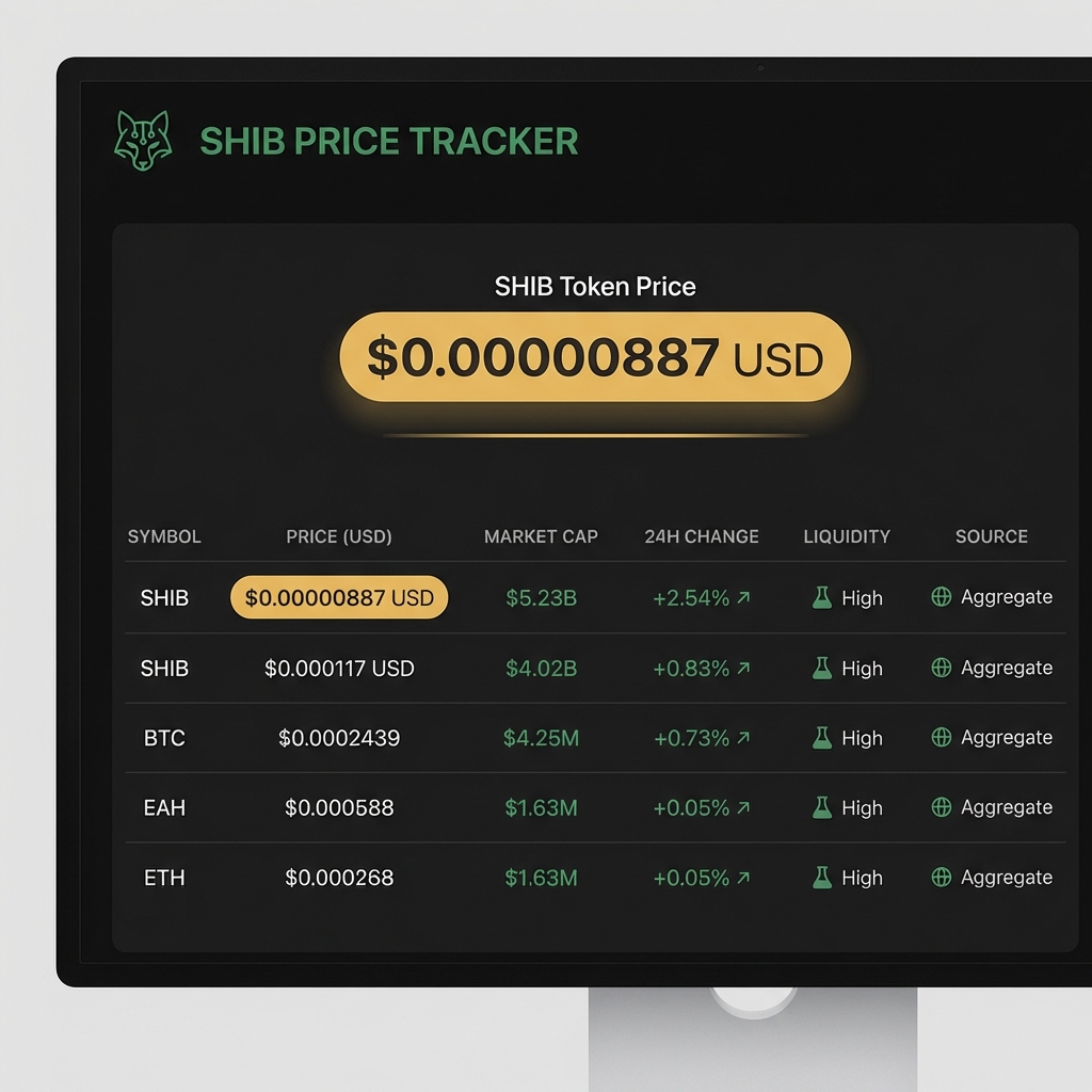 Screenshot style price aggregator showing SHIB per token USD quote highlighted to help users buy shiba inu coin