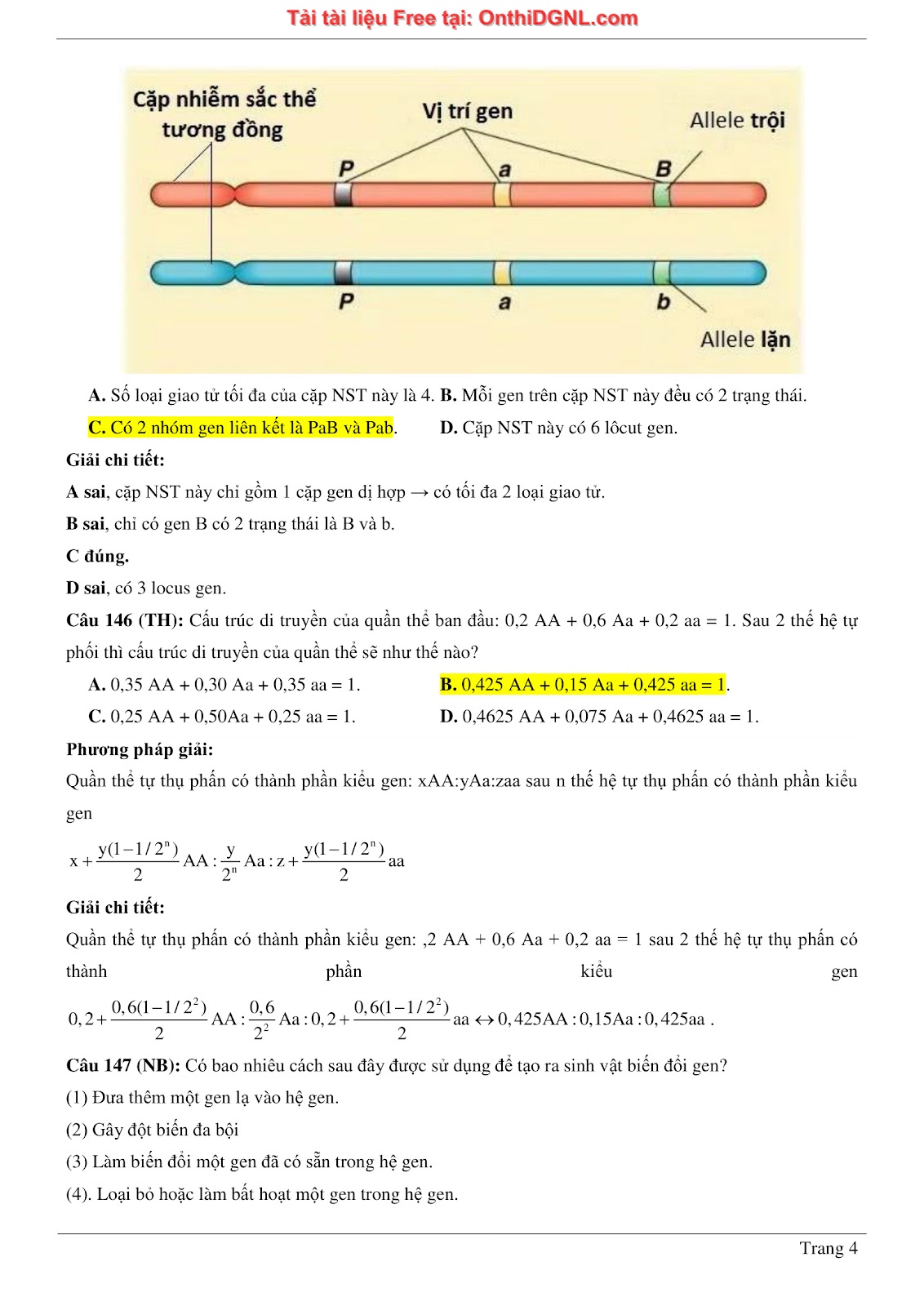 150 bài tập môn Sinh học - Ôn thi ĐGNL ĐHQG HN Phần 15