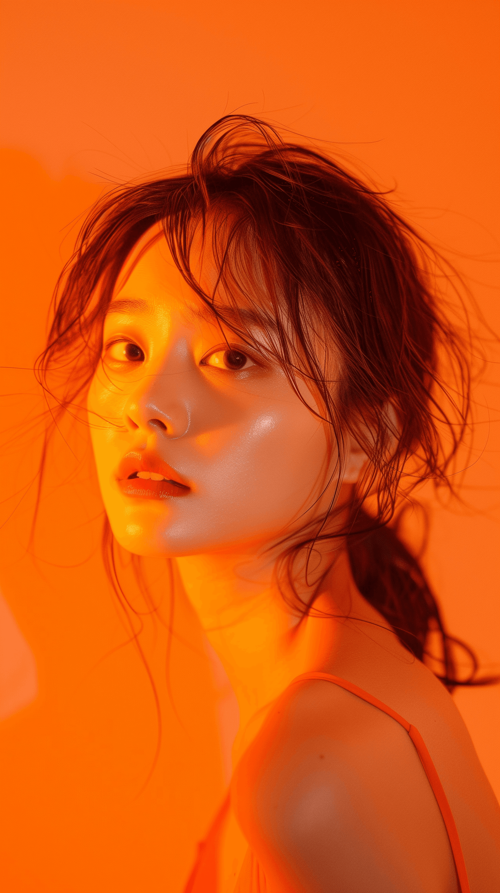 Fotografía de una mujer coreana con tonos naranjas