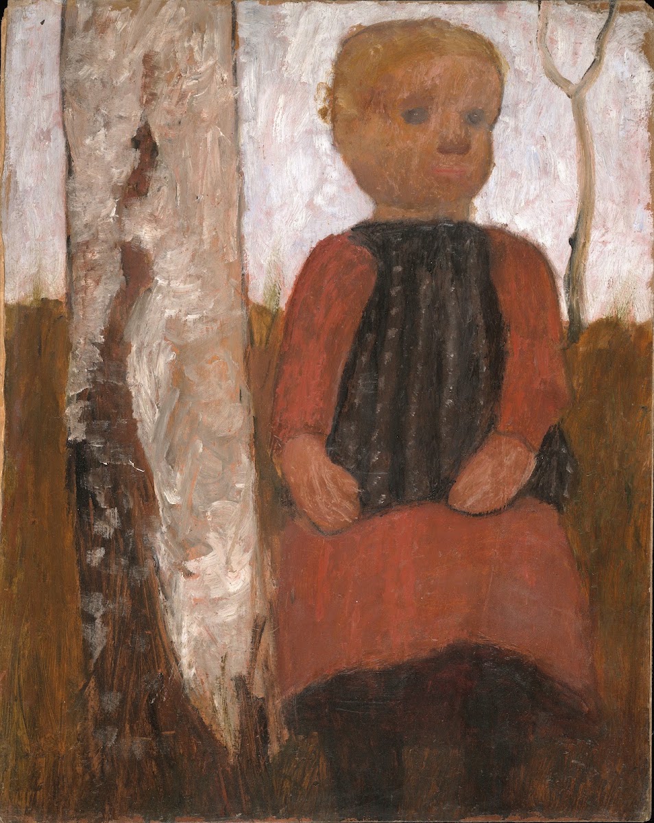 Girl in a red dress circa 1905