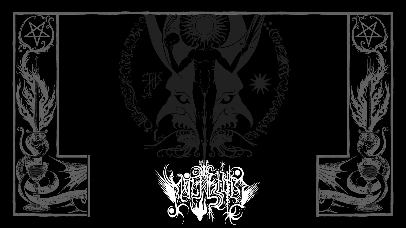 Occult Black Metal Dark Illustration - Monochrome Line Art 4K Wallpaper (3840x2160)