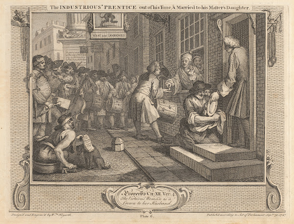 Plate 6 The Industrious Prentice Out of his Time and Married to his Masters Daug