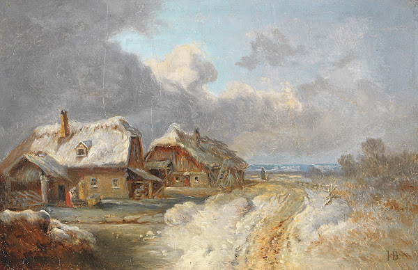 Die Häuser von Forstenried im Winter Ca 1849 1856