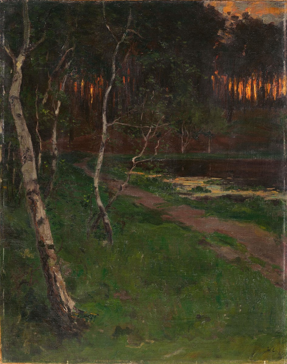 Birken am Seeufer bei untergehender Sonne 1892 1894