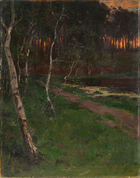 Birken am Seeufer bei untergehender Sonne 1892 1894