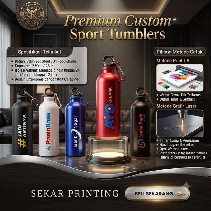 COSTUM TUMBLER SPORT / BOTOL MINUM SOUVENIR — Sekar Printing