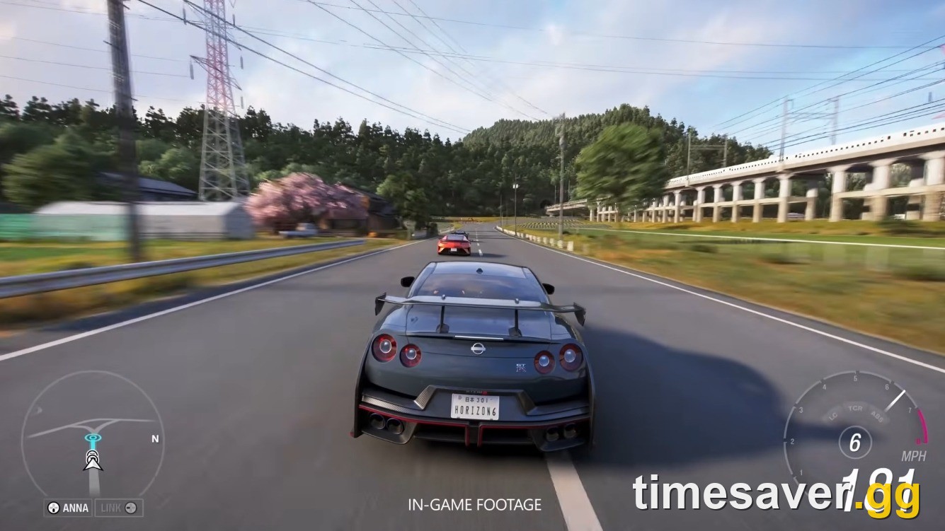 Forza Horizon 6 Nissan GT-R R35 chasing down a rival at 181 mph on a rural Japanese highway — best S2 car for top speed and drag