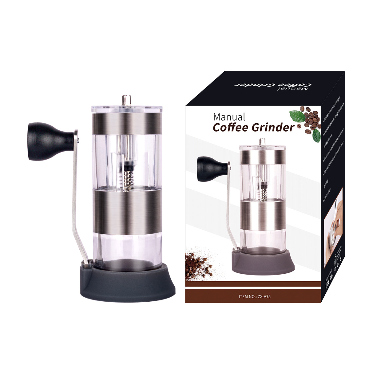 Hand-crank coffee grinder, portable