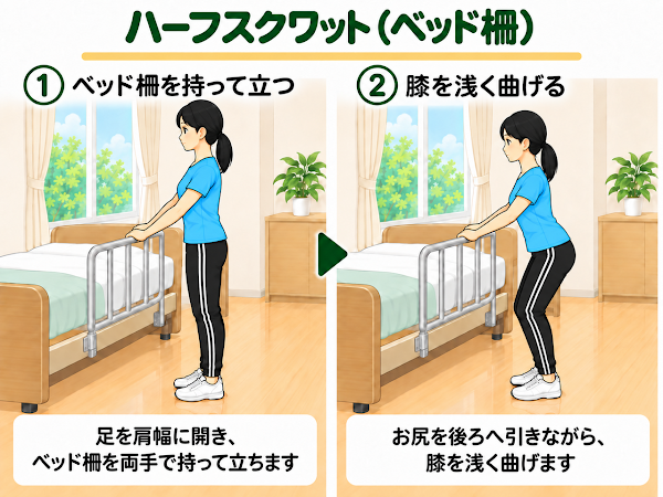 ハーフスクワット（ベッド柵）