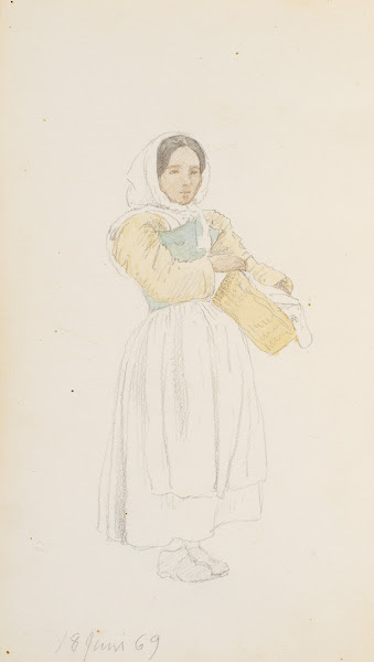 Italiensk kvinde med en kurv som hun støtter på hoften 1868   1869