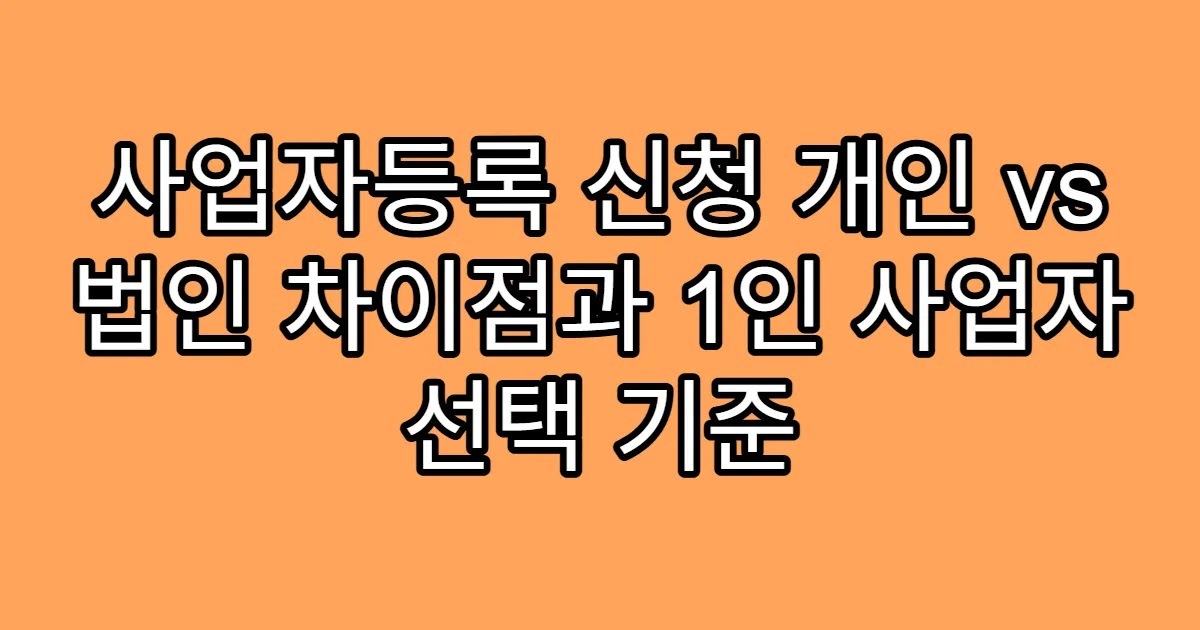 사업자등록 신청 개인 vs 법인 차이점과 1인 사업자 선택 기준