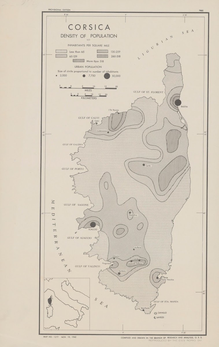Corsica  density of population 1942