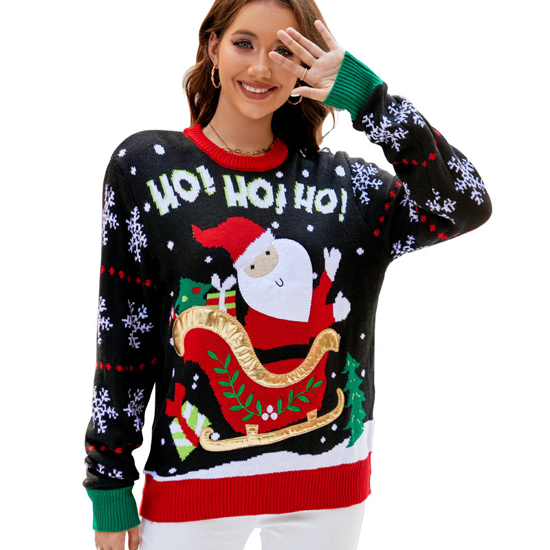 Women's Christmas Sweater with Embroidery and Jacquard Pattern