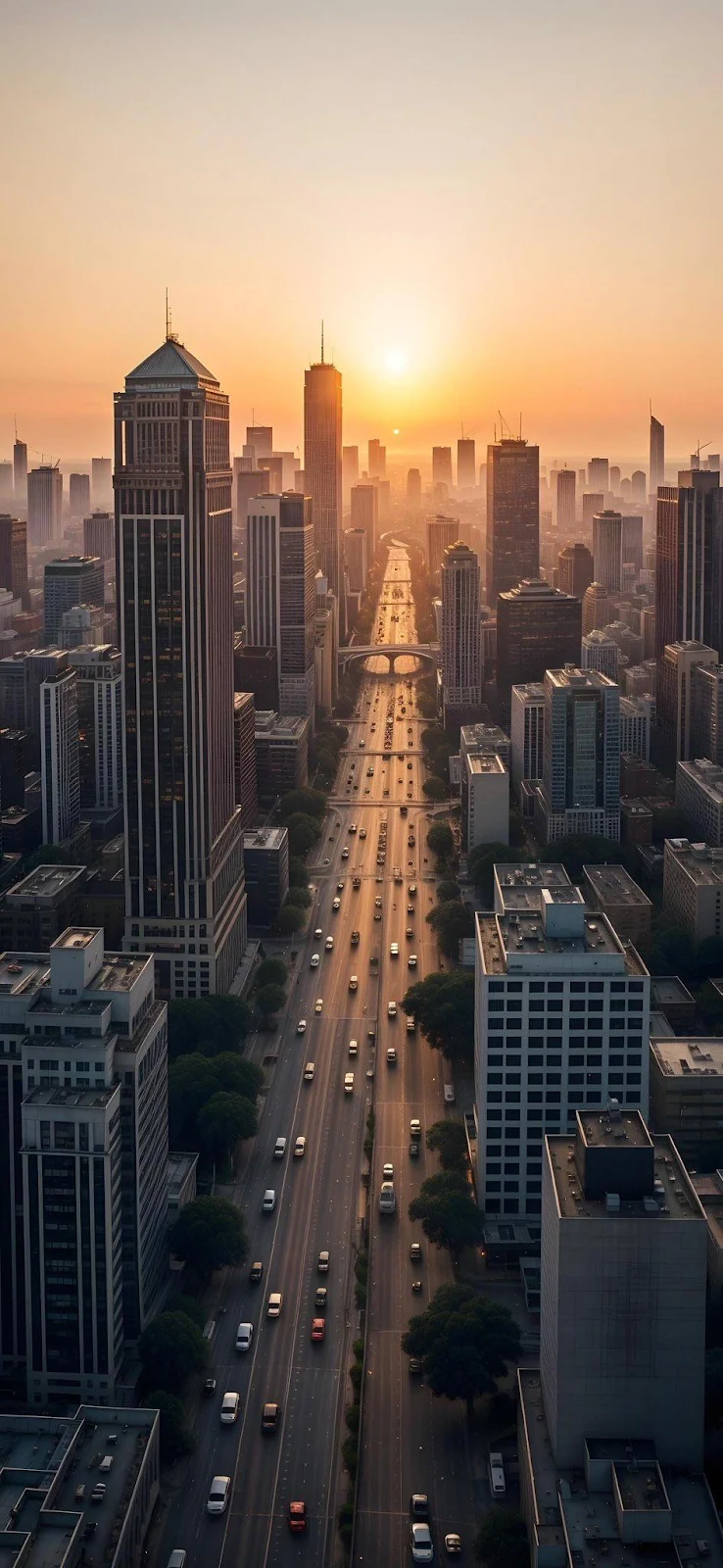 Chicago Skyline At Sunset - Cityscape Photography iPhone Wallpaper (945x2048)