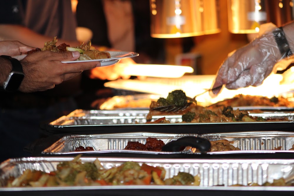 Chafing dish buffet line at an Atlanta corporate event