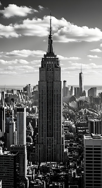 Empire State Building Manhattan Skyline Monochrome View - Free mobile Wallpaper