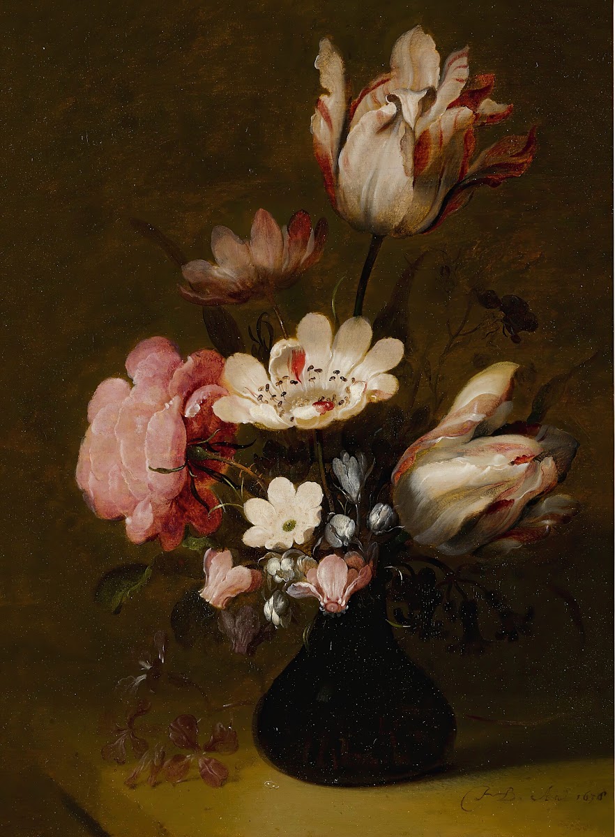 Still Life With Tulips Peonies Anemones Hyacinths And Other Flowers In A Glass V