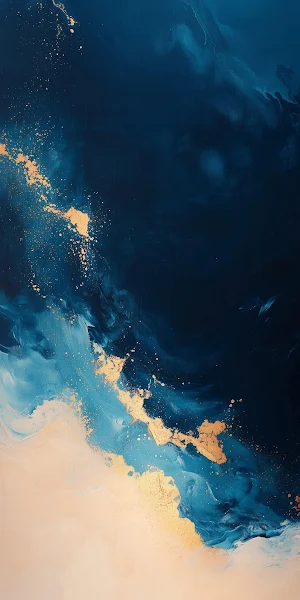 Abstract Art, Blue, Gold, Painting Full HD iPhone Wallpaper Background