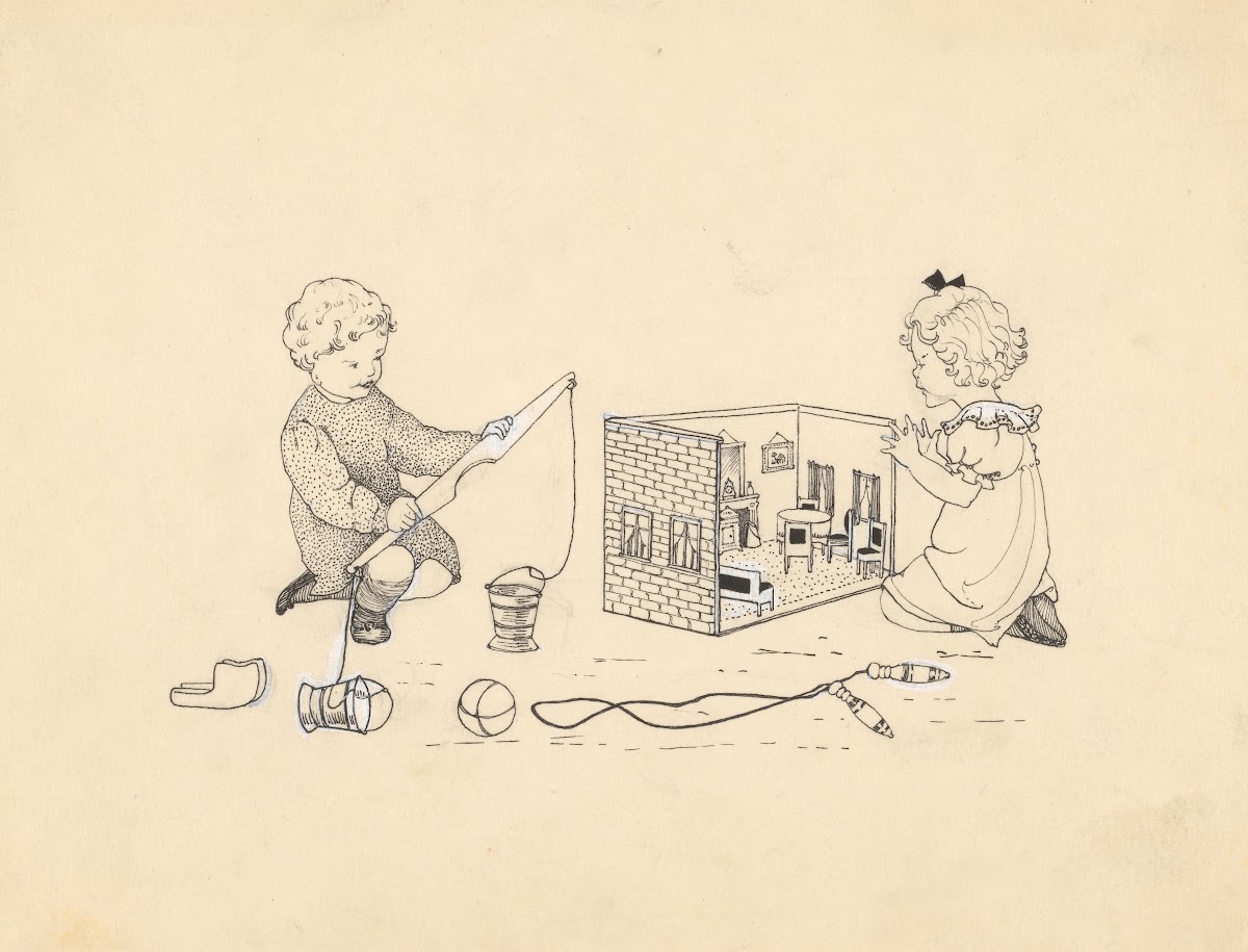 Meisjes met verschillend speelgoed 1890 1930